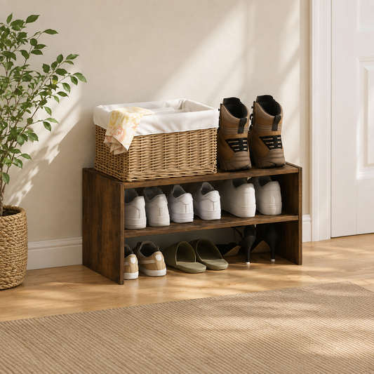 2-Tier Stackable Brown Wooden Shoe Storage Rack