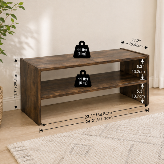 2-Tier Stackable Brown Wooden Shoe Storage Rack