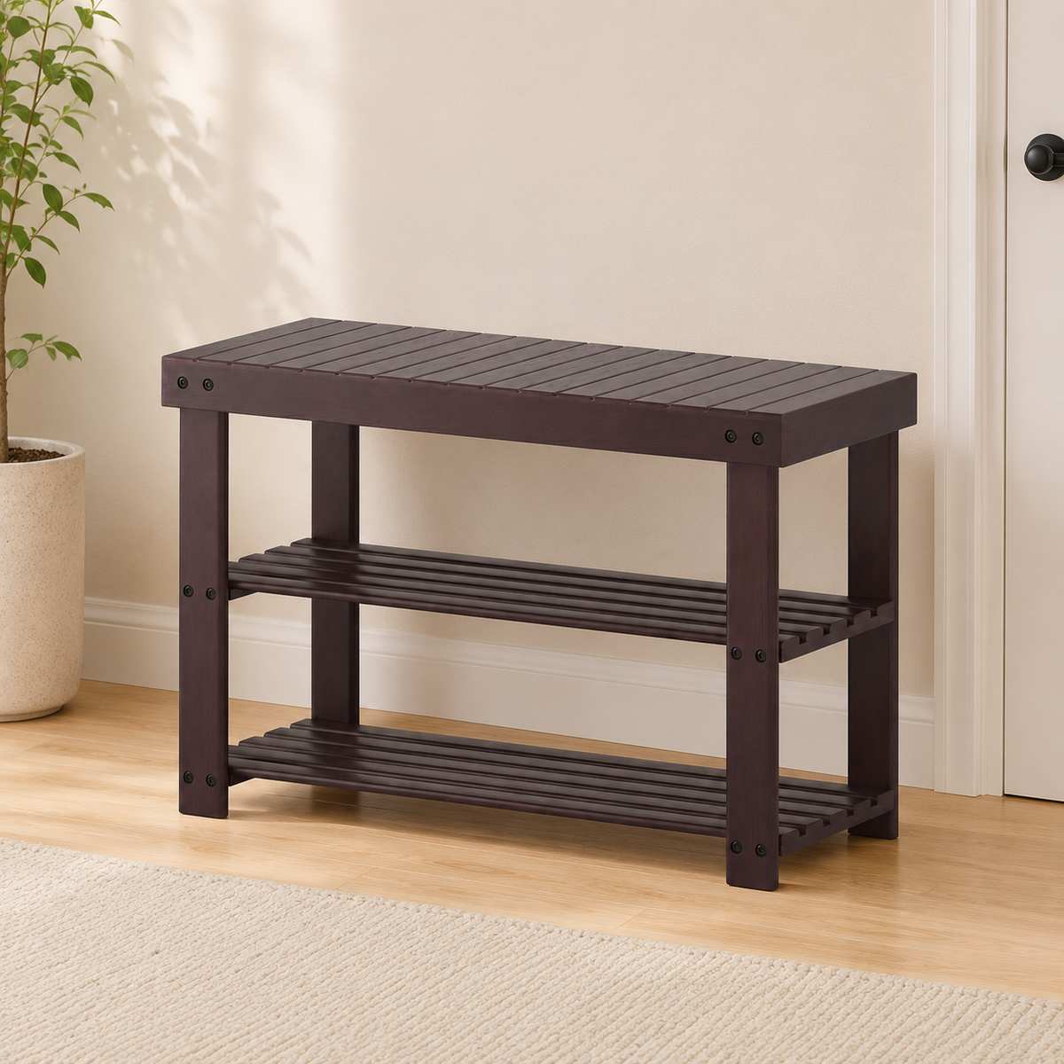 3-Tier Bamboo Shoe Storage Bench