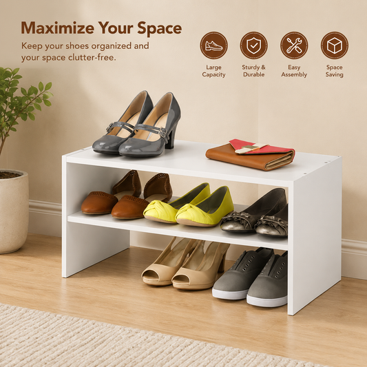 2-Tier Stackable Wooden Shoe Organizer