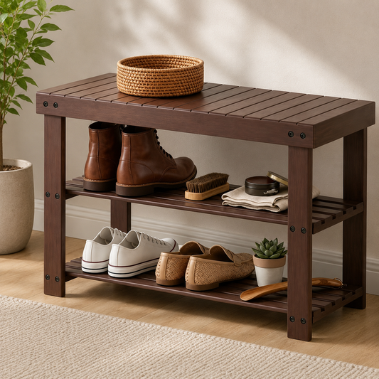 3-Tier Bamboo Shoe Storage Bench