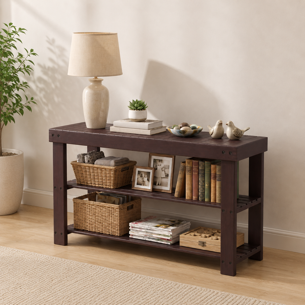 3-Tier Bamboo Shoe Storage Bench