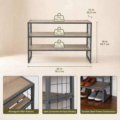 3-Tier Farmhouse Wooden Shoe Storage Rack
