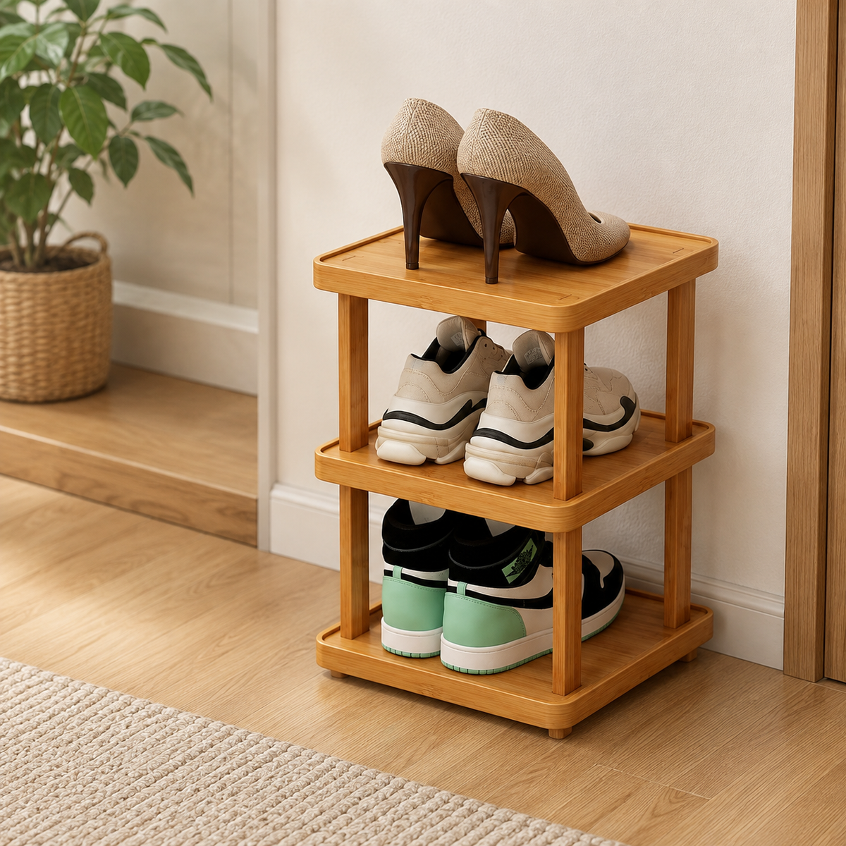 3-Tier Folding Bamboo Shoe Storage Rack
