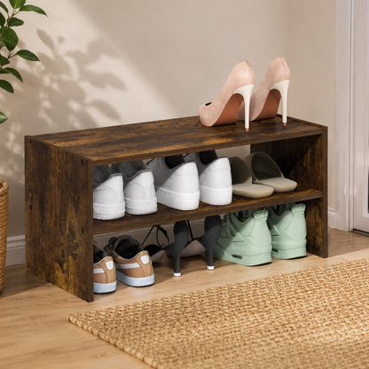 2-Tier Stackable Brown Wooden Shoe Storage Rack