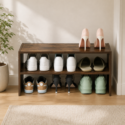 2-Tier Stackable Brown Wooden Shoe Storage Rack