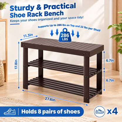3-Tier Bamboo Shoe Storage Bench